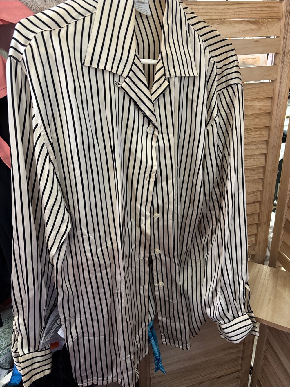 Jones New York Black and White Vertical Stripe Silk Blouse 8